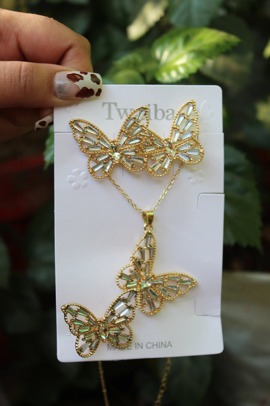 Zircon Butterfly combo set( Adjustable Ring,Earring,necklace)